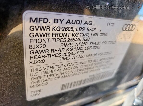 WA124AFY6P2071129 2023 AUDI SQ5 Charcoal VIN კოდის სტიკერის ხედი