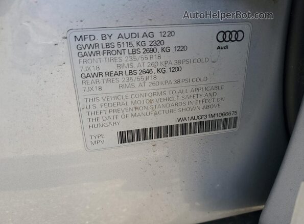 WA1AUCF31M1066675 2021 AUDI Q3 Silver VIN sticker view