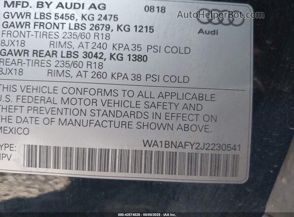 WA1BNAFY2J2230541 2018 AUDI Q5 Black Вид підкапотного простору
