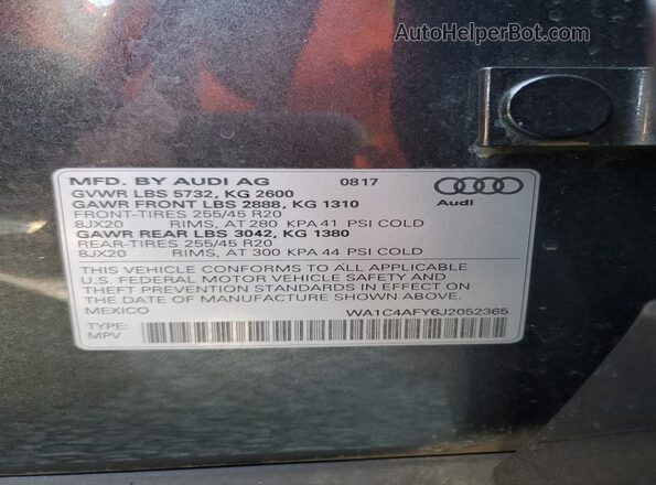 WA1C4AFY6J2052365 2018 AUDI SQ5 Gray Widok naklejki z numerem VIN