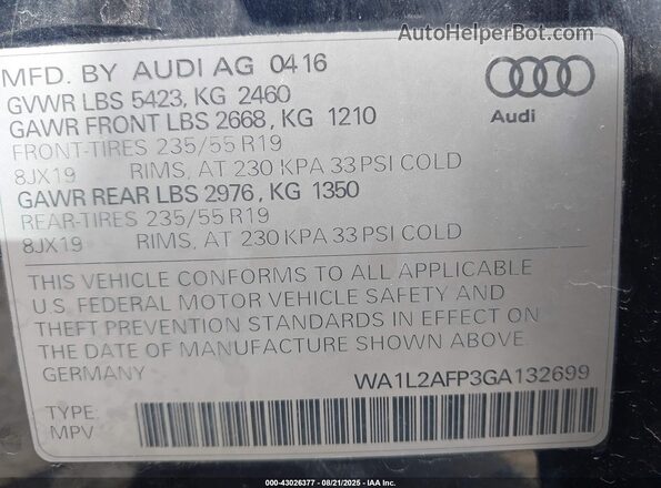 WA1L2AFP3GA132699 2016 AUDI Q5 Black Вид підкапотного простору