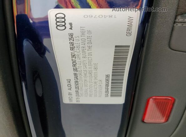 WAUB4AF48KA085385 2019 AUDI S4 Blue Widok naklejki z numerem VIN