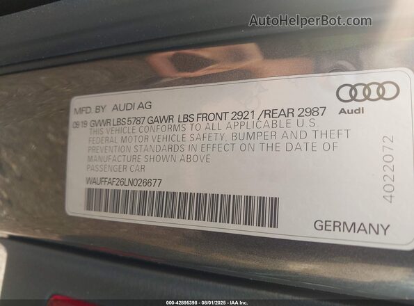 WAUFFAF26LN026677 2020 AUDI S6 Gray Engine compartment view