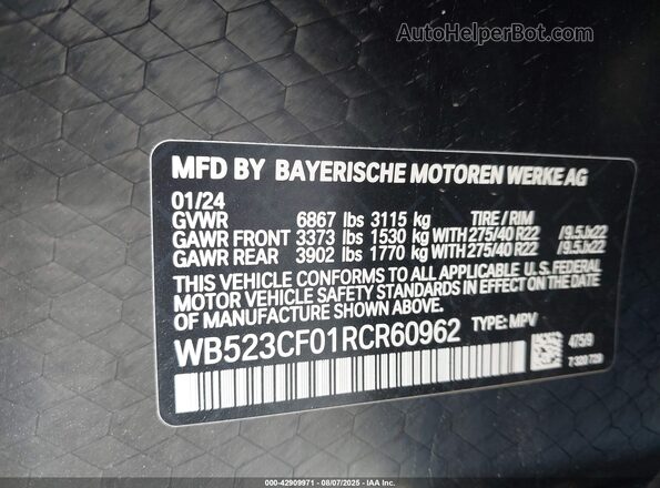 WB523CF01RCR60962 2024 BMW IX Black Vista del compartimento del motor