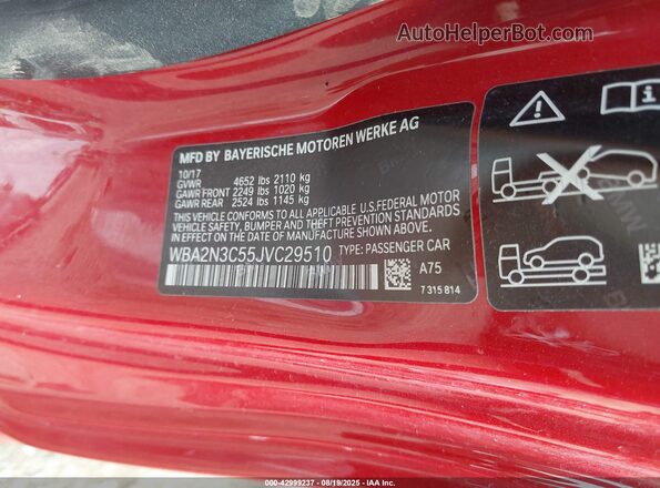 WBA2N3C55JVC29510 2018 BMW M2 Red Vista del compartimento del motor