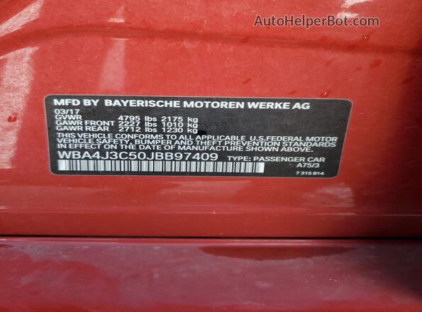 WBA4J3C50JBB97409 2018 BMW OTHER Red Engine compartment view