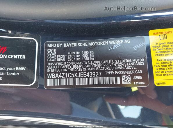 WBA4Z1C5XJEE43927 2018 BMW OTHER Dark Blue Շարժիչի բաժամունքի տեսք