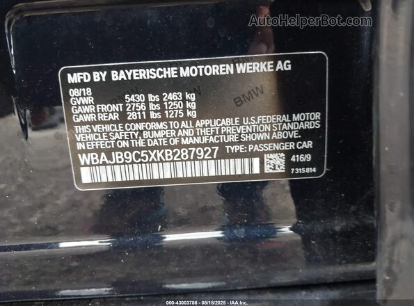 WBAJB9C5XKB287927 2019 BMW M5 Черный Вид подкапотного пространства