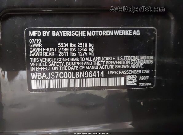 WBAJS7C00LBN96414 2020 BMW 5 SERIES Черный Вид подкапотного пространства