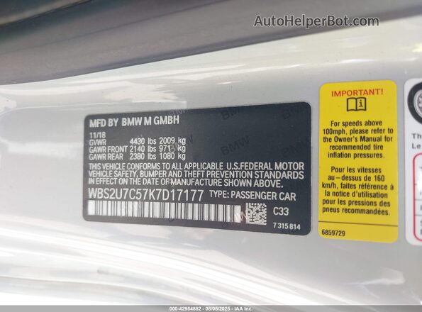 WBS2U7C57K7D17177 2019 BMW M2 Gray Вид підкапотного простору