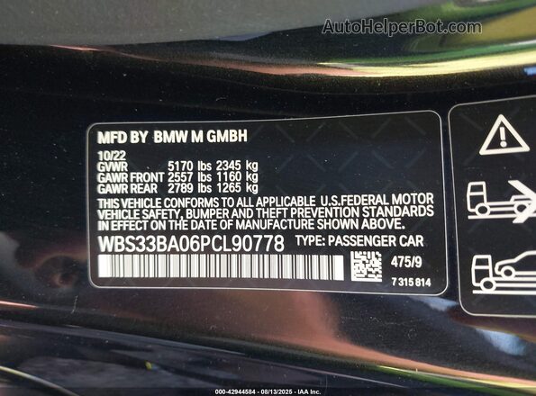 WBS33BA06PCL90778 2023 BMW M4 Black Շարժիչի բաժամունքի տեսք