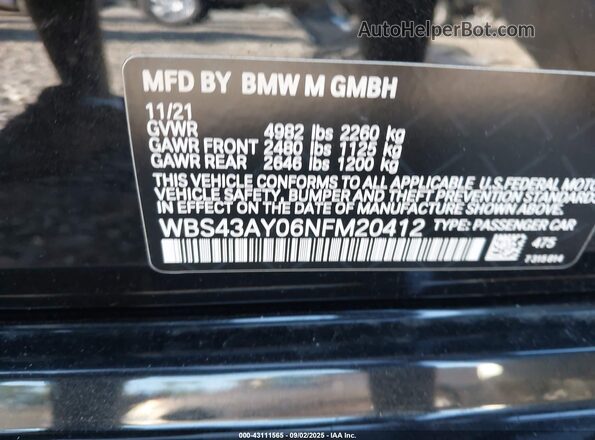 WBS43AY06NFM20412 2022 BMW M3 Black Vista del compartimento del motor
