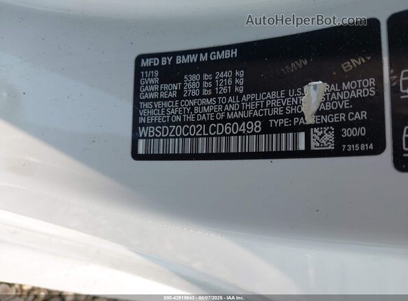 WBSDZ0C02LCD60498 2020 BMW M8 Белый Вид подкапотного пространства