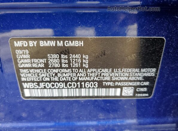 WBSJF0C09LCD11603 2020 BMW M5 Синий Вид наклейки с VIN-кодом