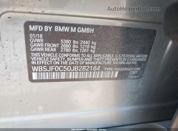 WBSJF0C50JB282164 2018 BMW M5 Black Вид підкапотного простору