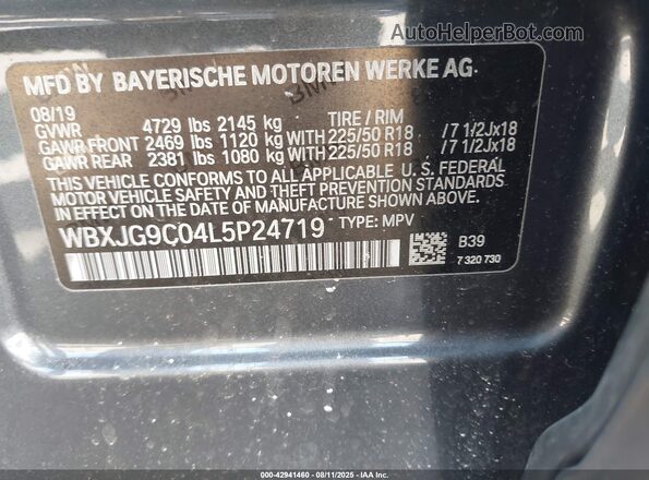 WBXJG9C04L5P24719 2020 BMW X1 Серый Вид подкапотного пространства