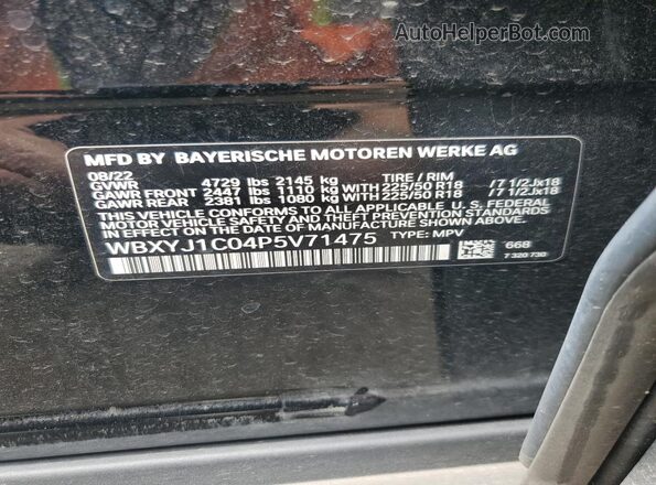 WBXYJ1C04P5V71475 2023 BMW X2 Black Widok naklejki z numerem VIN