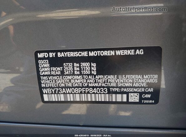WBY73AW08PFP84033 2023 BMW I4 Gray Engine compartment view