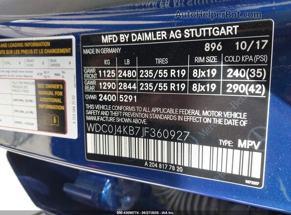 WDC0J4KB7JF360927 2018 MERCEDES-BENZ GLC 300 COUPE Синий Вид подкапотного пространства