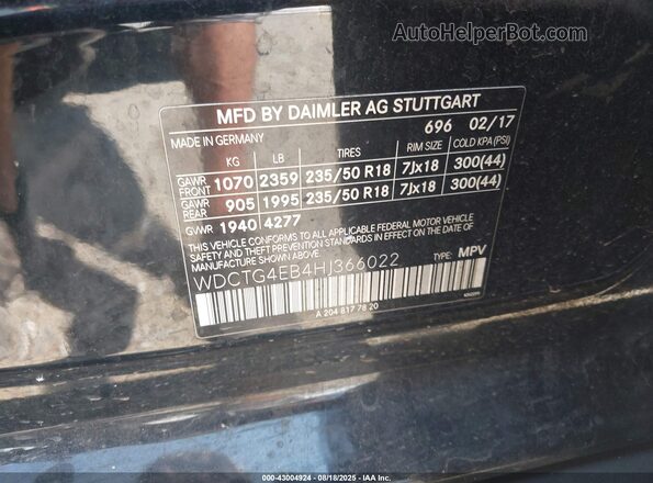 WDCTG4EB4HJ366022 2017 MERCEDES-BENZ GLA Black Vista del compartimento del motor