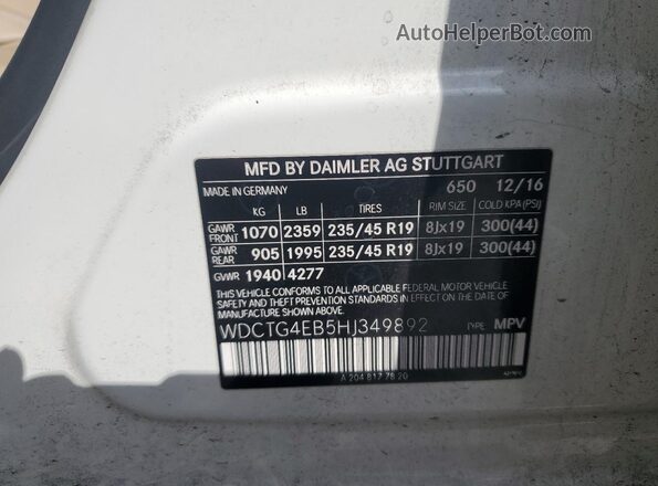 WDCTG4EB5HJ349892 2017 MERCEDES-BENZ GLA White ძრავის განყოფილების ხედი