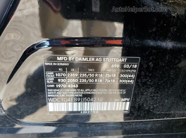 WDCTG4EB9JJ504210 2018 MERCEDES-BENZ GLA Black Vista de la etiqueta del VIN