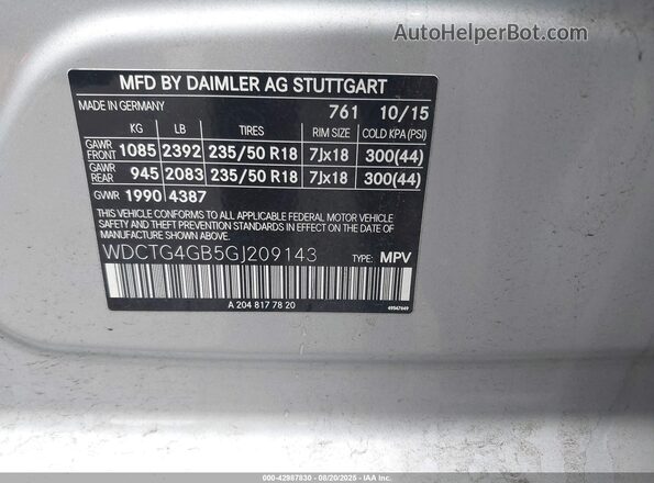 WDCTG4GB5GJ209143 2016 MERCEDES-BENZ GLA 250 Silver Vista del compartimento del motor