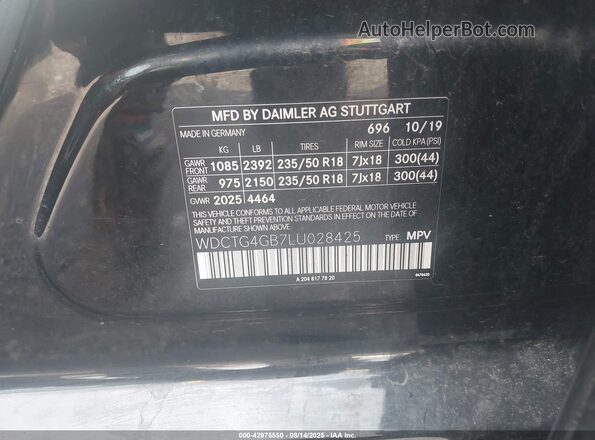 WDCTG4GB7LU028425 2020 MERCEDES-BENZ GLA Black Widok komory silnika