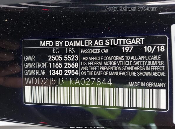 WDD2J5JB1KA027844 2019 MERCEDES-BENZ CLS-CLASS Черный Вид подкапотного пространства