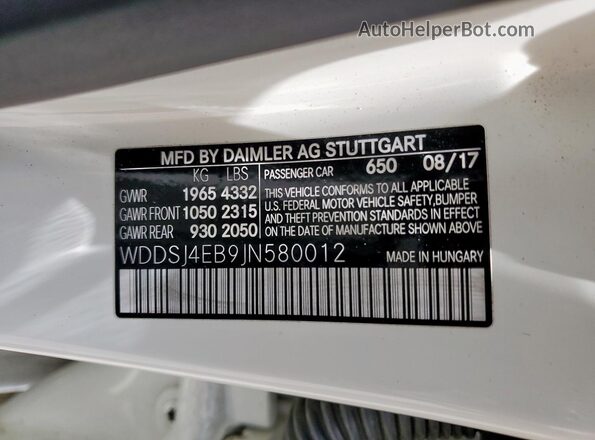 WDDSJ4EB9JN580012 2018 MERCEDES-BENZ CLA-CLASS White Widok komory silnika