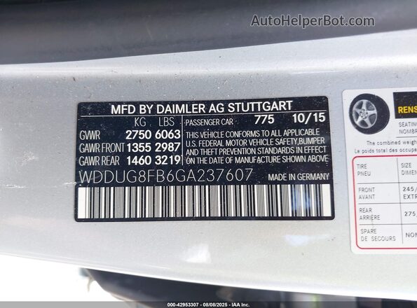 WDDUG8FB6GA237607 2016 MERCEDES-BENZ S-CLASS Серебряный Вид подкапотного пространства