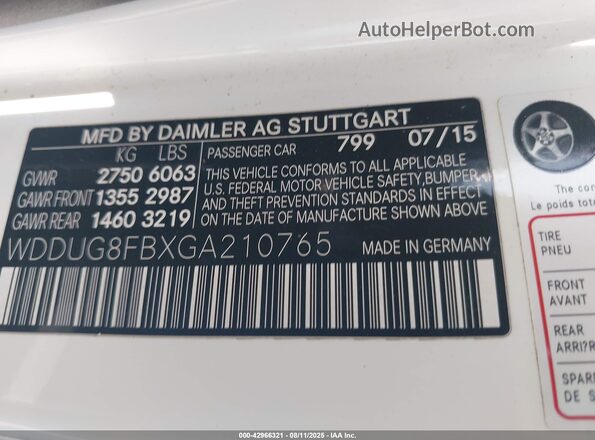 WDDUG8FBXGA210765 2016 MERCEDES-BENZ S-CLASS Белый Вид подкапотного пространства
