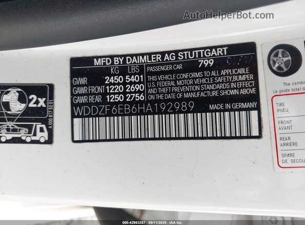 WDDZF6EB6HA192989 2017 MERCEDES-BENZ AMG E 43 White Widok komory silnika
