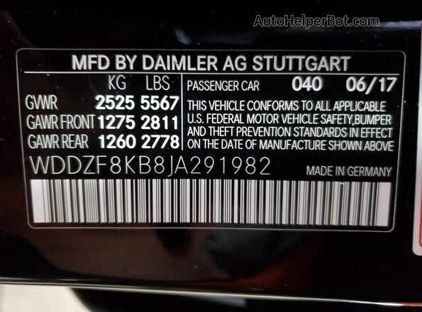 WDDZF8KB8JA291982 2018 MERCEDES-BENZ E Black Widok naklejki z numerem VIN