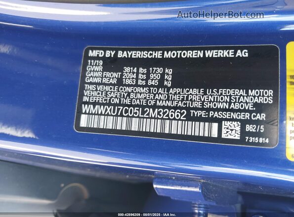 WMWXU7C05L2M32662 2020 MINI HARDTOP Blue Engine compartment view