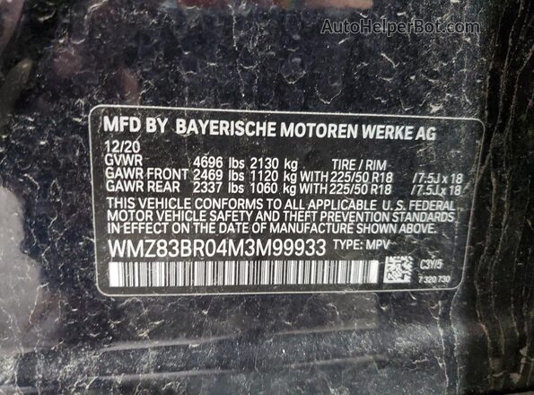 WMZ83BR04M3M99933 2021 MINI COOPER Blue VIN sticker view