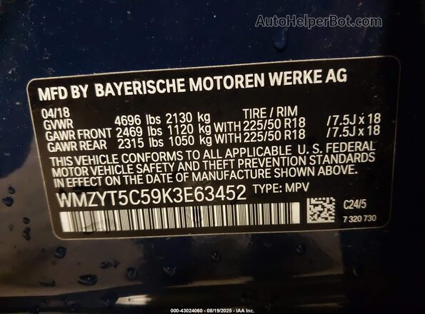 WMZYT5C59K3E63452 2019 MINI COUNTRYMAN Blue Engine compartment view