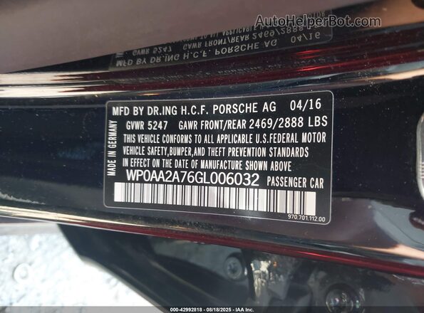 WP0AA2A76GL006032 2016 PORSCHE PANAMERA Черный Вид подкапотного пространства