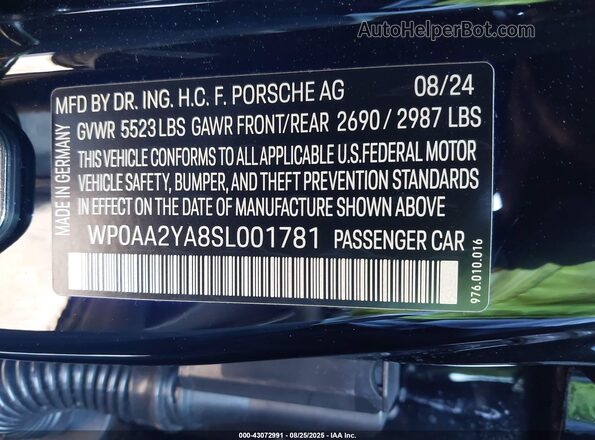 WP0AA2YA8SL001781 2025 PORSCHE PANAMERA Черный Вид подкапотного пространства
