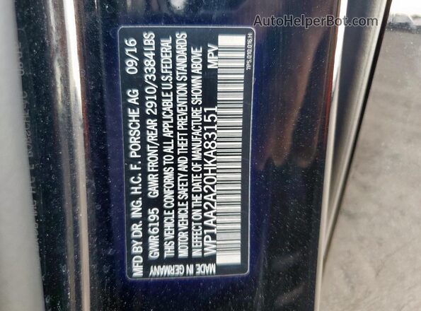 WP1AA2A20HKA83151 2017 PORSCHE CAYENNE Black VIN կոդի պիտակի տեսք
