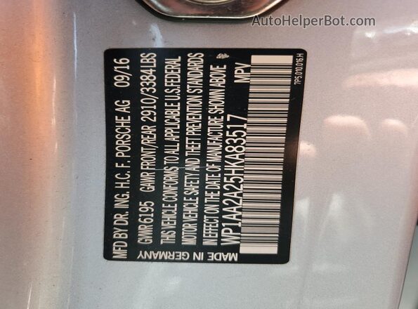WP1AA2A25HKA83517 2017 PORSCHE CAYENNE Silver Widok naklejki z numerem VIN