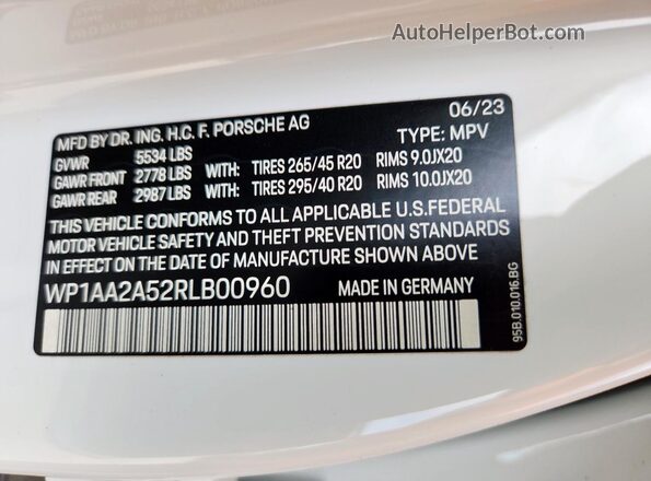 WP1AA2A52RLB00960 2024 PORSCHE MACAN Белый Вид подкапотного пространства