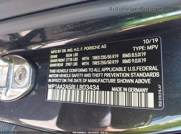WP1AA2A58LLB03434 2020 PORSCHE MACAN Черный Вид подкапотного пространства