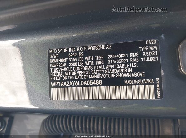WP1AA2AY6LDA05488 2020 PORSCHE CAYENNE Blue Widok komory silnika