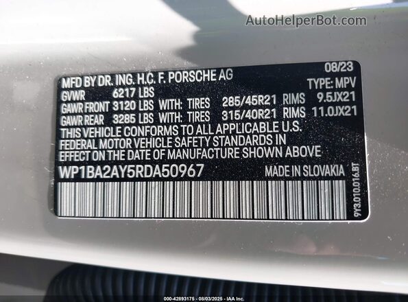 WP1BA2AY5RDA50967 2024 PORSCHE CAYENNE Gray Vista del compartimento del motor