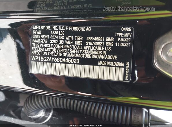 WP1BG2AY6SDA45023 2025 PORSCHE CAYENNE Черный Вид подкапотного пространства