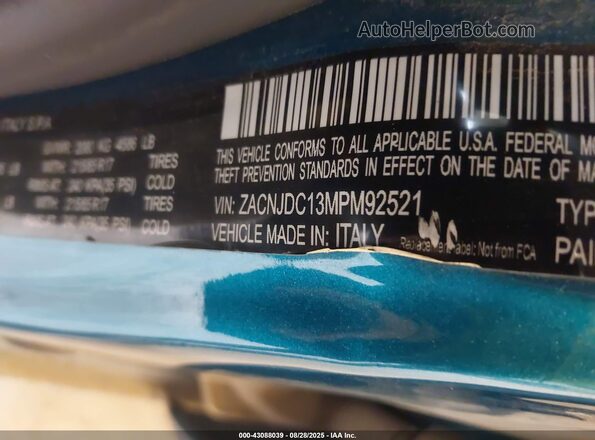 ZACNJDC13MPM92521 2021 JEEP RENEGADE Teal Widok komory silnika