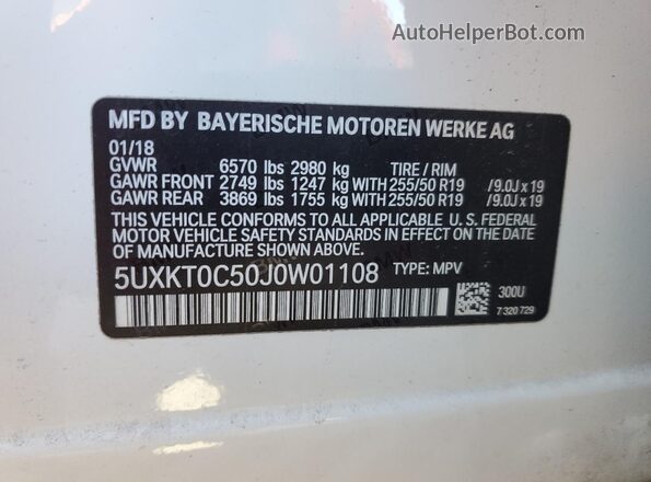5UXKT0C50J0W01108 2018 BMW X5 White 360 interior view