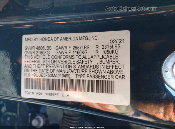 19UUB5F53MA010499 2021 ACURA TLX Black Engine compartment view