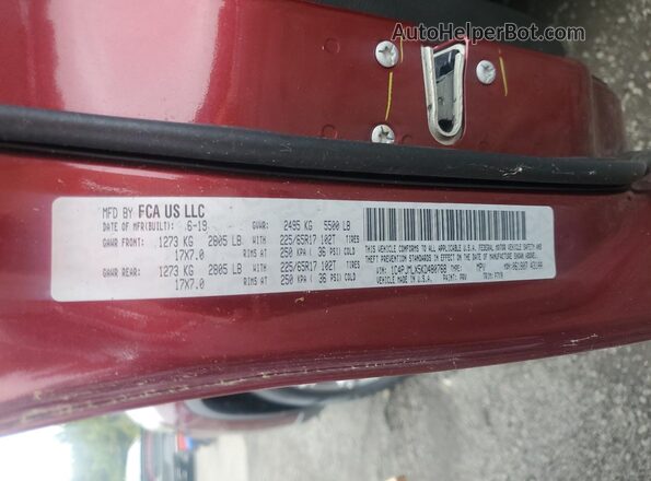 1C4PJMLX5KD480768 2019 JEEP CHEROKEE Red Widok naklejki z numerem VIN